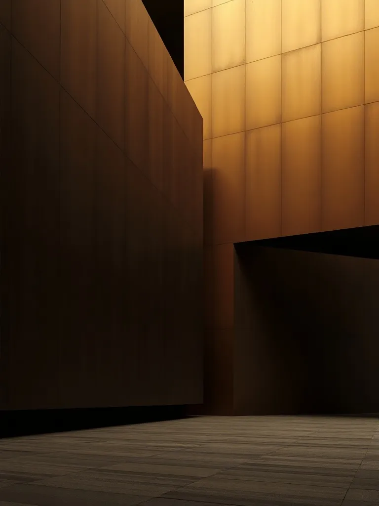 Abstract geometric architectural lines in dark brown and gol