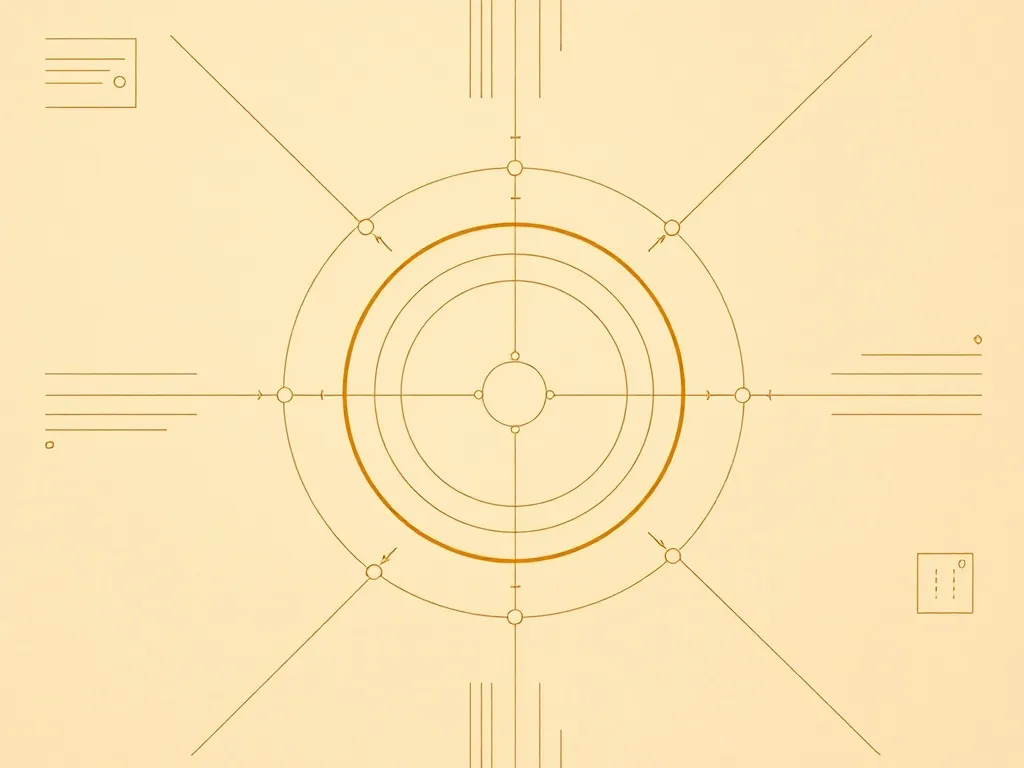 Clean minimalist technical diagram of intersecting circles a